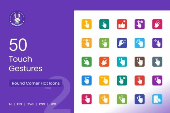 50 Touch Gestures Filled Round Corner Icons