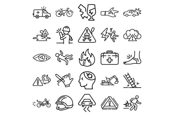 Accidents Outline Vector Icon Set Safe for Graphics and Illustrations