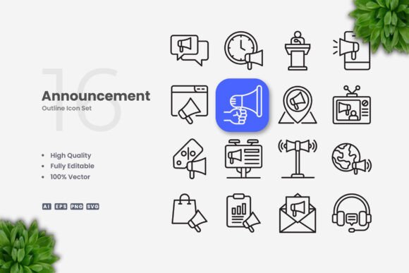 Announcement Icons: Clean Graphics for Modern Web and Print Design