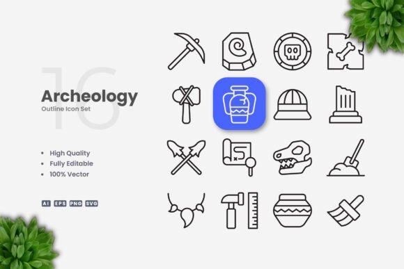 Archeology Icons for Handmade Crafts and Digital Design