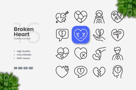 Broken Heart Icons for Modern Graphic Design