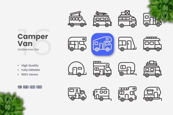 Camper Van Icons: A Versatile Graphic Design Asset for Branding