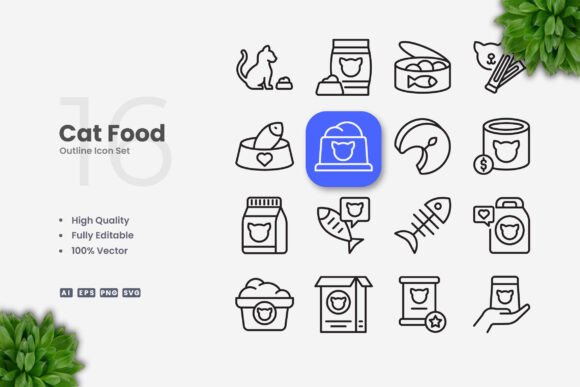 Cat Food Icons - Clean Graphics for Modern Branding