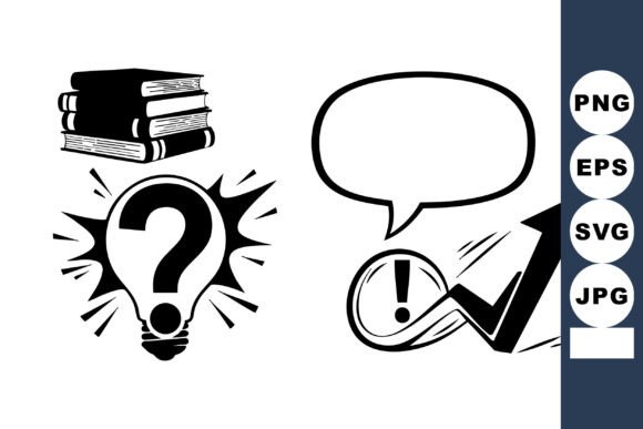 Comic Black White Learning Icons Graphics for Crafts