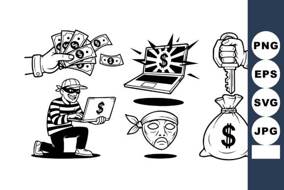 Comic Cyber Thief Icons: Bold Graphics for Crafts and Marketing