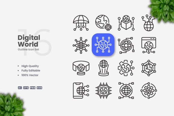 Digital World Icons: Clean Graphics for Modern Web Design
