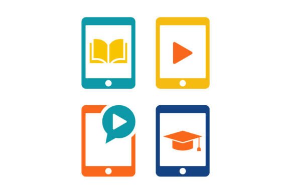 E-learning Tablet Icons Set for Handmade Creations