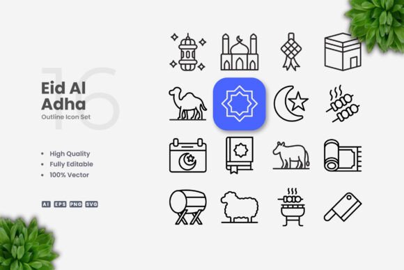 Eid Al Adha Icons - Clean Graphics for Handmade Creations