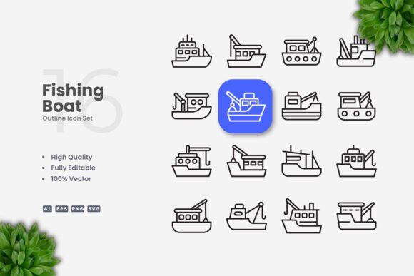 Fishing Boat Icons for Graphic Design Projects