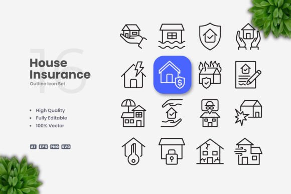 House Insurance Icons: Clean Graphics for Local Branding
