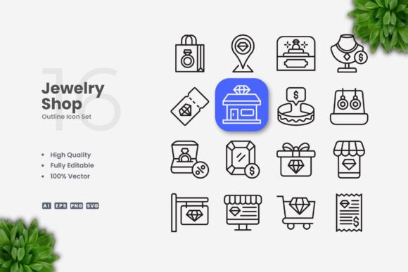 Jewelry Shop Icons - Clean Graphics for Digital Sellers