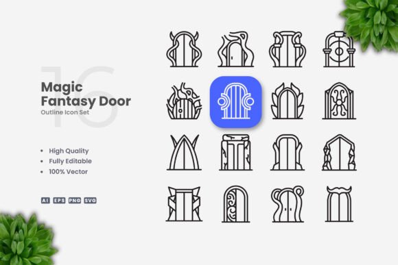 Magic Fantasy Door Icons - Clean Graphics for Content Publishing