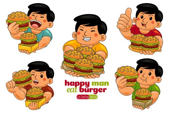 Man Eating Burger Vector Pack 02 - A Versatile Graphics Asset for Branding