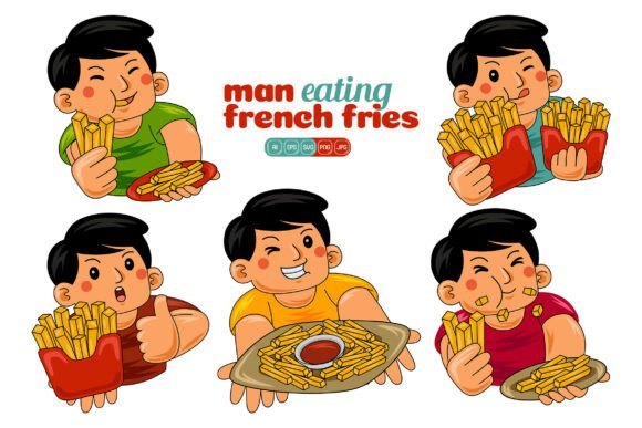 Man Eating French Fries Vector Pack 02 - Graphics for Handmade Creations