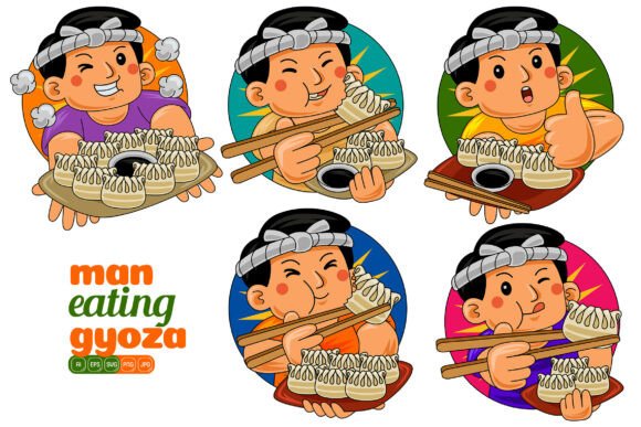 Man Eating Gyoza Vector Pack 01 for Website and Editorial Design