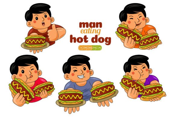 Man Eating Hotdog Vector Pack 01 for Local Business Branding