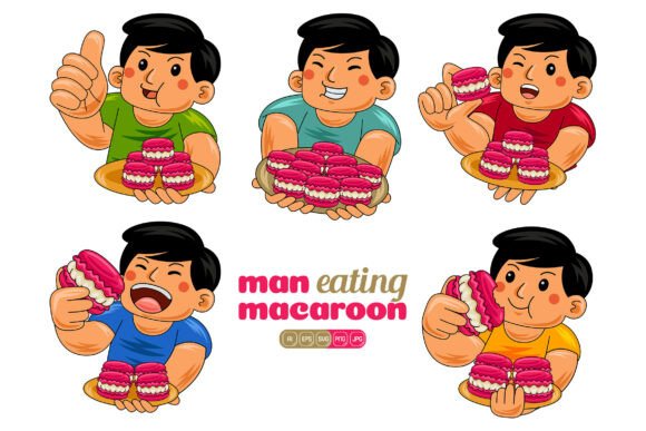 Man Eating Macaroon Vector Pack 01: A Playful Graphic Asset for Content Creators