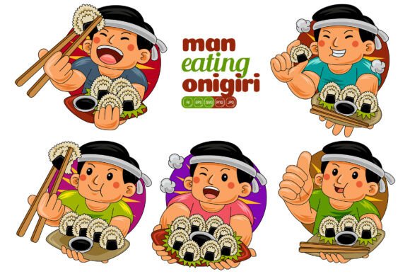 Man Eating Onigiri Vector Pack 01 for Crafting and Design