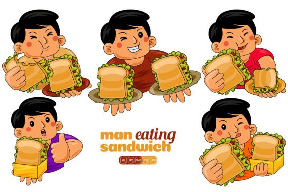 Man Eating Sandwich Vector Pack 01 for Illustrations and Graphics