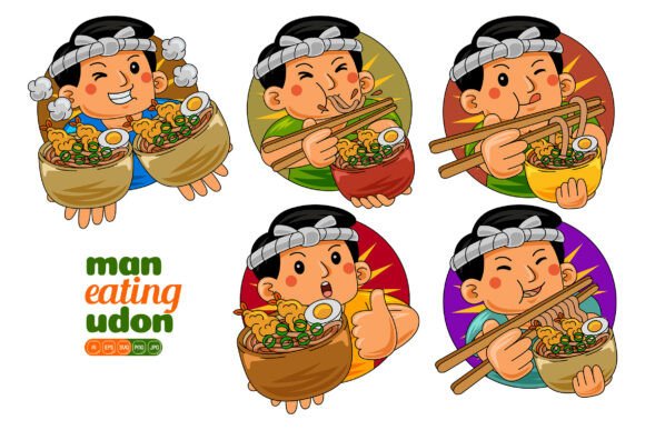 Man Eating Udon Vector Pack 02 - A Versatile Graphics Asset for Illustrations