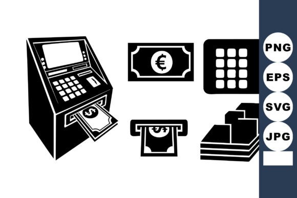 Minimal ATM Machine Icons for Crafts and Graphics