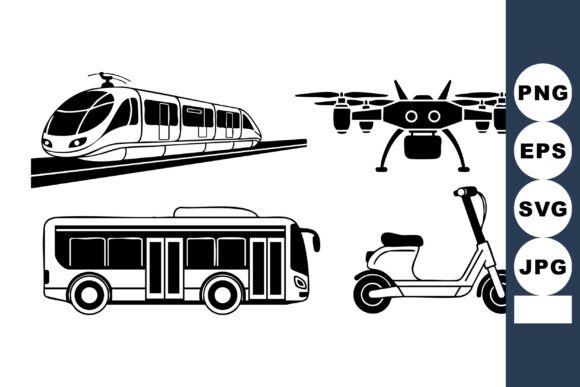 Modern Urban Transport Silhouette Set for Crafts and Graphics