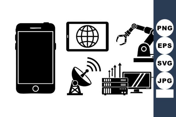Monochrome Tech Icon Set for Crafts and Graphics
