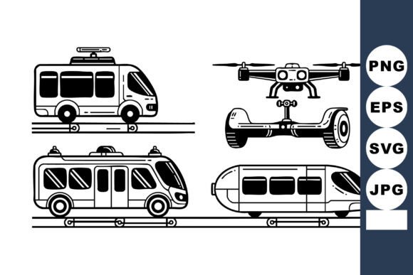 Monoline Future Transport Icons: Clean Graphics for Modern Crafts