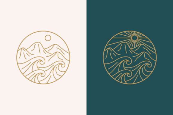 Mountain Wave Sun Abstract Logo Linear for Logo Templates and Graphics