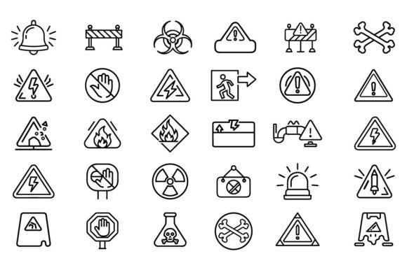 Warning Line Icon Set for Graphics and Illustrations