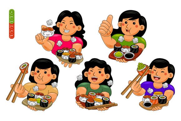 Woman Eating Sushi Vector Pack 02 Review