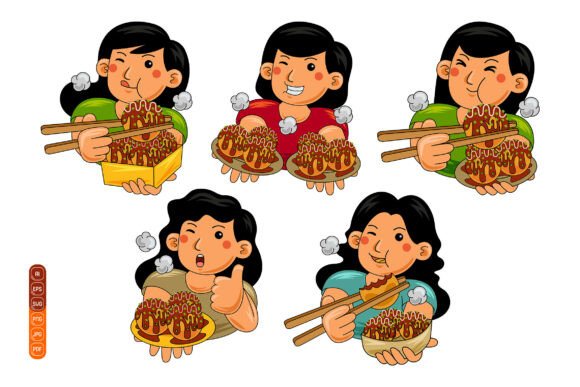 Woman Eating Takoyaki Vector Pack 02 Review